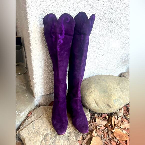 Vintage Escada Suede Boots purple ribbon detail 36.5 - Picture 3 of 8